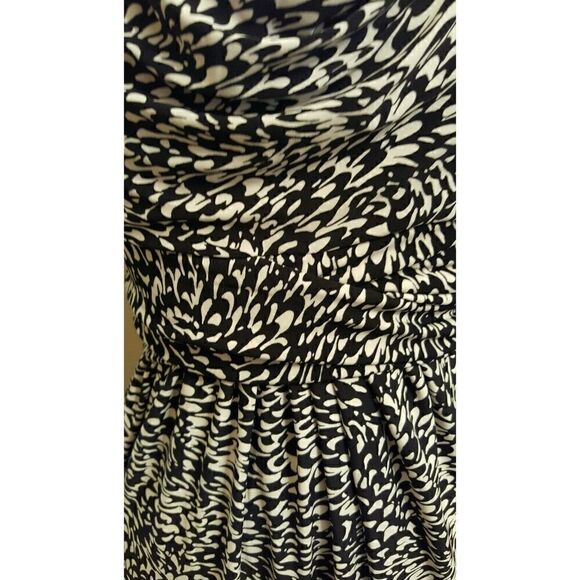 RALPH LAUREN Cowl-Neck Printed Empire Ruched Dress Black White - Size 2 - Picture 2 of 4